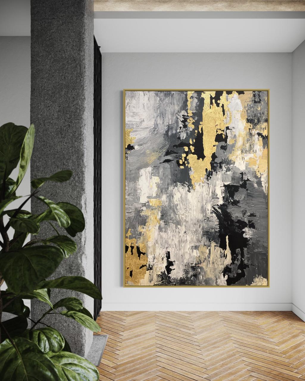 Luxury Gold and Black Abstract Textured Painting 110*150 cm - ARTIQUE ...